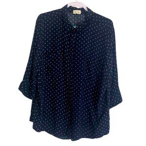 Per Se button down shirt size 3X blue / white with anchors half sleeves pockets.